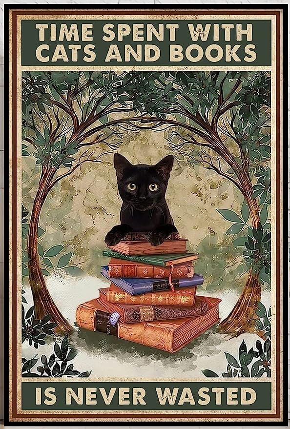 El tiempo que pasamos con gatos y libros nunca es una pérdida de tiempo, póster, lienzo