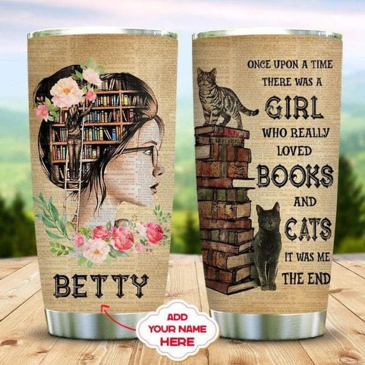 Vaso de cristal personalizado Érase una vez una niña que amaba los libros y los gatos
