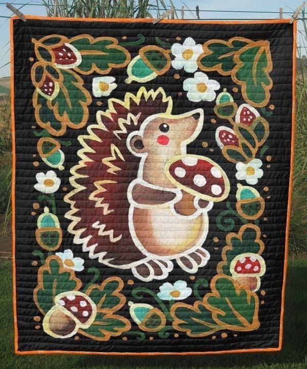 Hedgehog In The Mushroom Forest Hedgehog Blanket