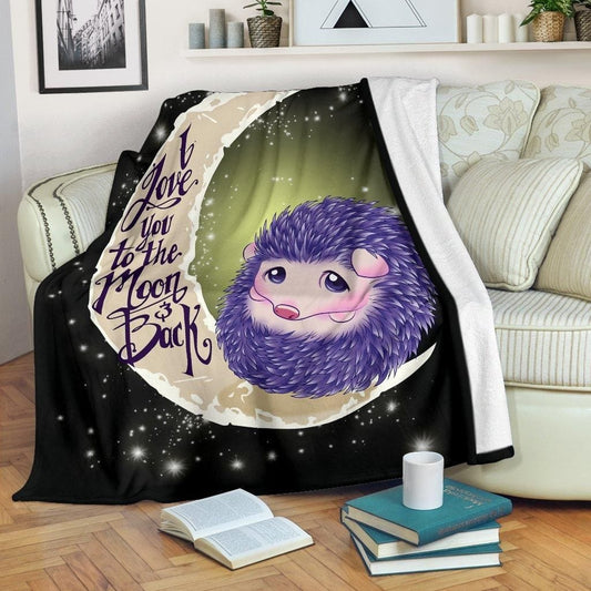 Manta de erizo con la frase "Te amo hasta la luna y más allá"