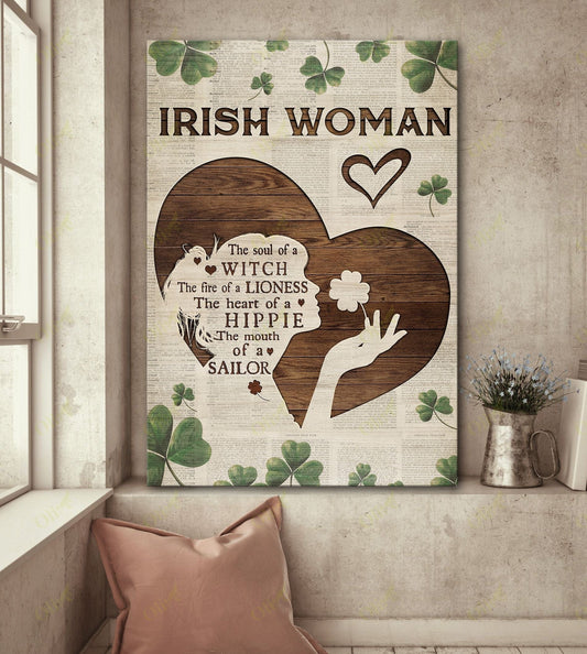 Póster de mujer irlandesa con alma de bruja y corazón de hippie, lienzo
