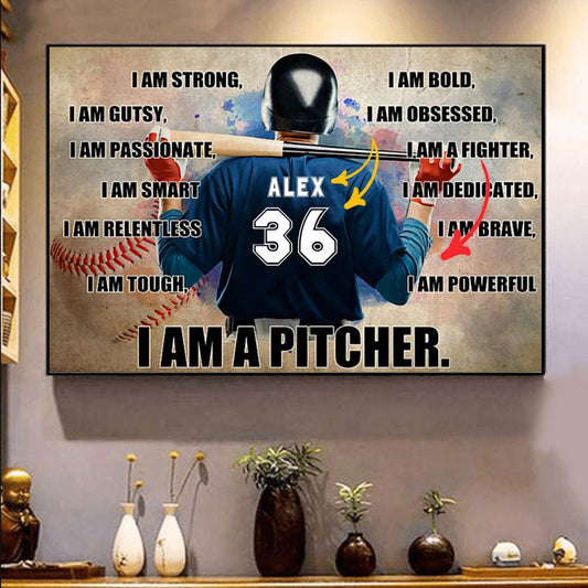 Soy un lanzador, póster de béisbol personalizado, lienzo
