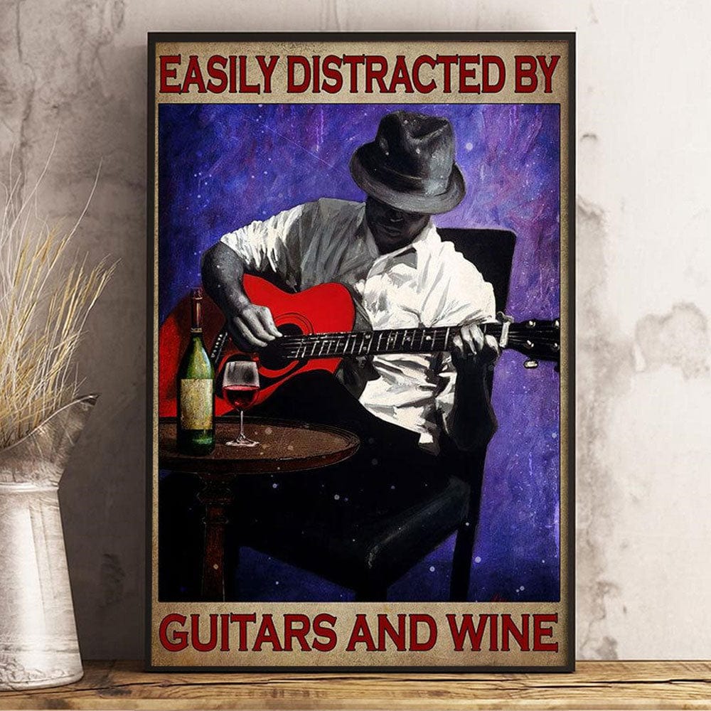 Easily Distracted By Guitars & Wine Poster, Canvas