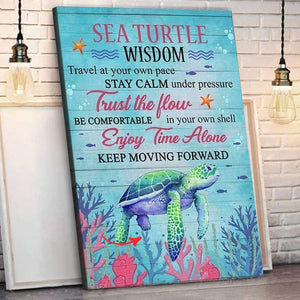Sea Turtle Wisdom Stay Calm Trust The Flow Enjoy Time Alone Poster, Canvas