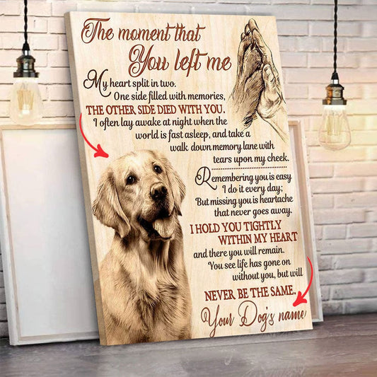 Póster conmemorativo personalizado para mascotas "El momento en que me dejaste", lienzo