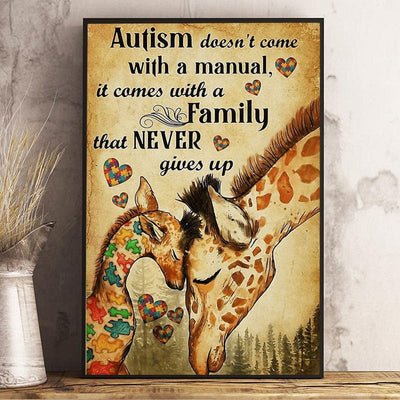 Autism Doesn't Come With A Manual Giraffe Autism Awareness Poster, Canvas