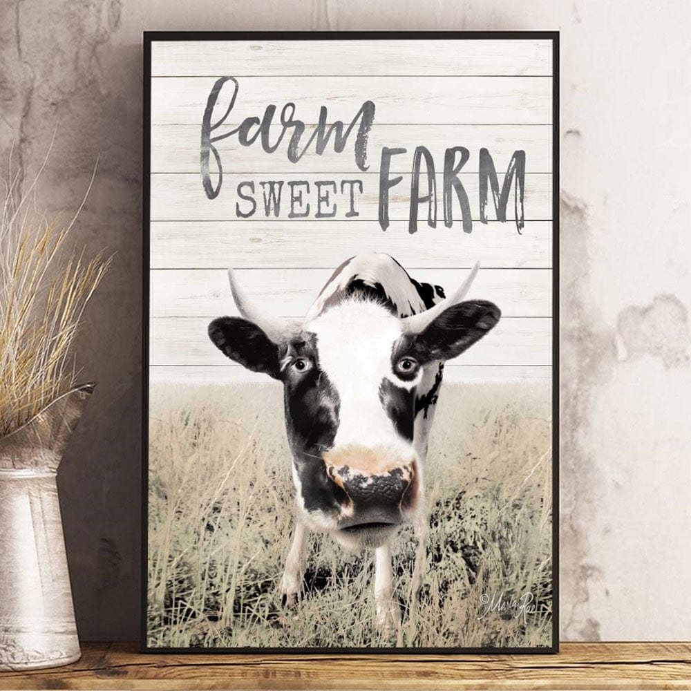 Grass Farm Sweet Farm Funny Cow Poster, Canvas