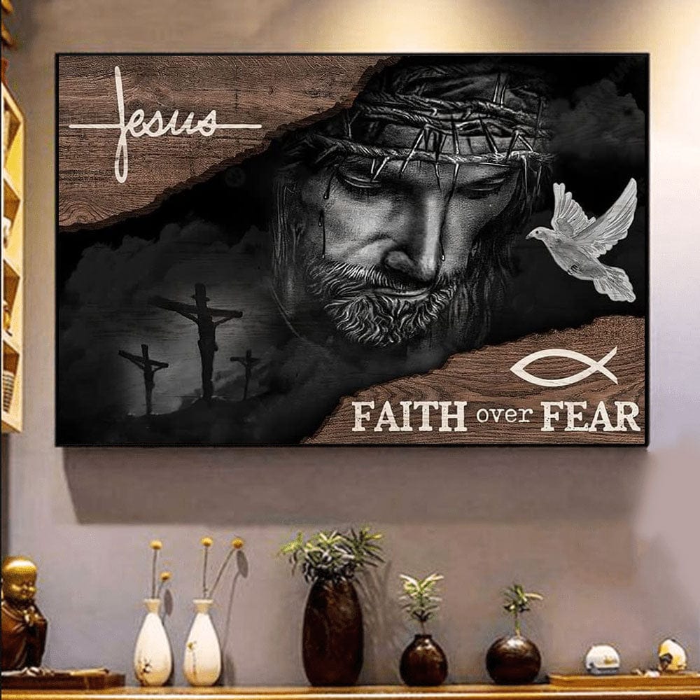 Póster de fe, lienzo cristiano inspirador sobre la fe frente al miedo, decoración de arte de pared espiritual