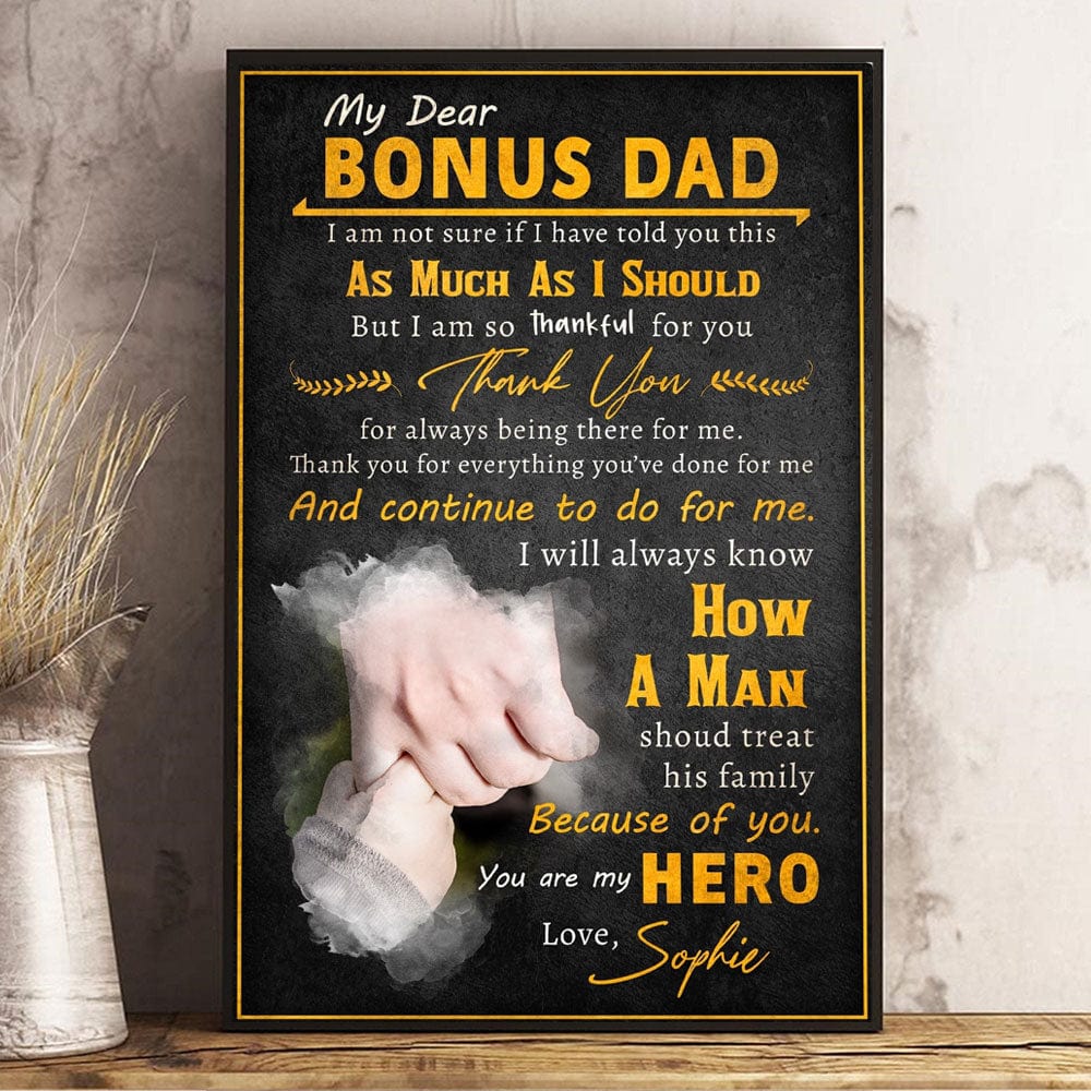 Personalized To My Bonus Dad, Stepdad Father's Day Poster, Canvas
