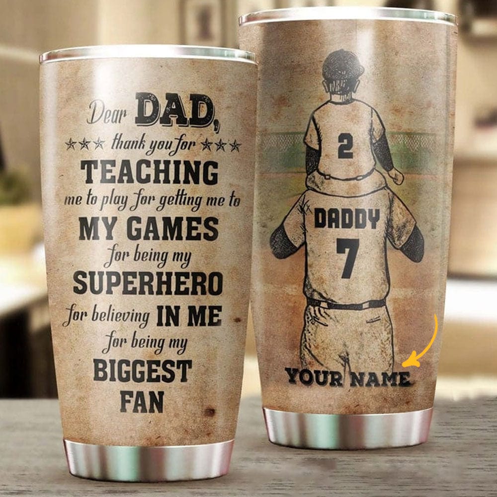 Personalized Baseball Dad Thank You My Biggest Fan Father's Day Tumbler
