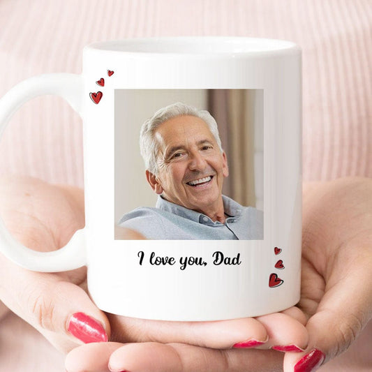 Taza personalizada con foto del Día del Padre con el texto "Te amo papá"