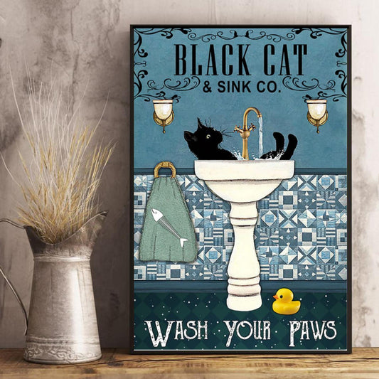 Póster de gato, lienzo, jabón de baño Black Cat And Co, lávate las patas