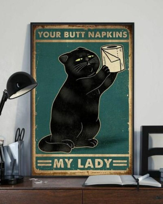 Tu trasero Servilletas Mi señora Póster divertido del gato negro, lienzo