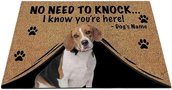 Personalized Dog's Name No Need To Knock Beagle Doormat