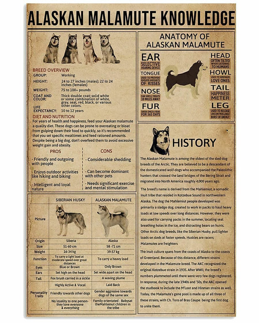 Póster del perro del conocimiento del Malamute de Alaska, lienzo