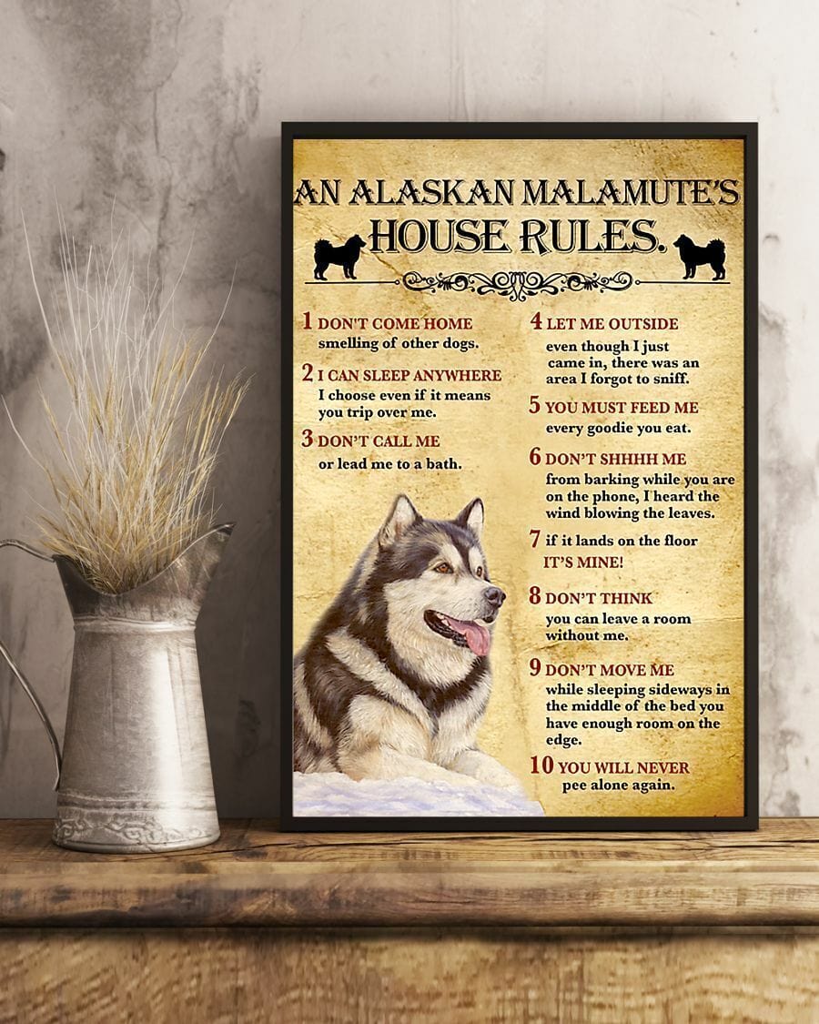 Póster de reglas de la casa de un malamute de Alaska, lienzo