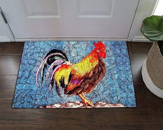 Watercolor Rooster Chicken Doormat