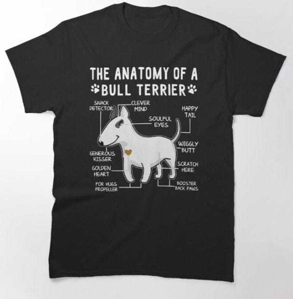 Camiseta con la anatomía de un perro bull terrier