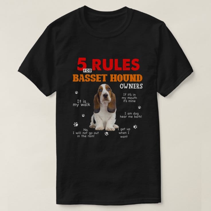 Camiseta con 5 reglas para los dueños de un Basset Hound