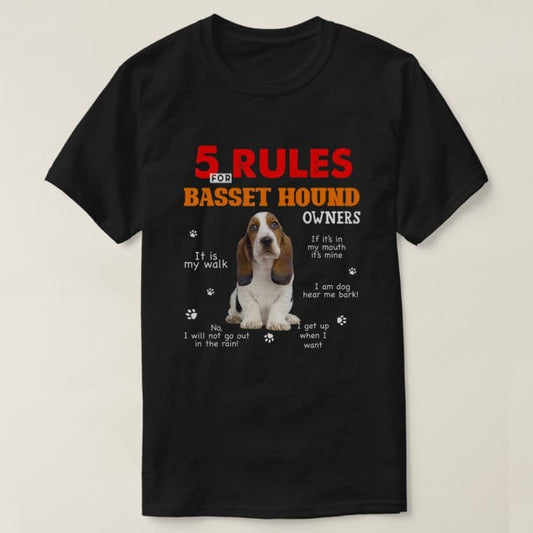 Camiseta con 5 reglas para los dueños de un Basset Hound