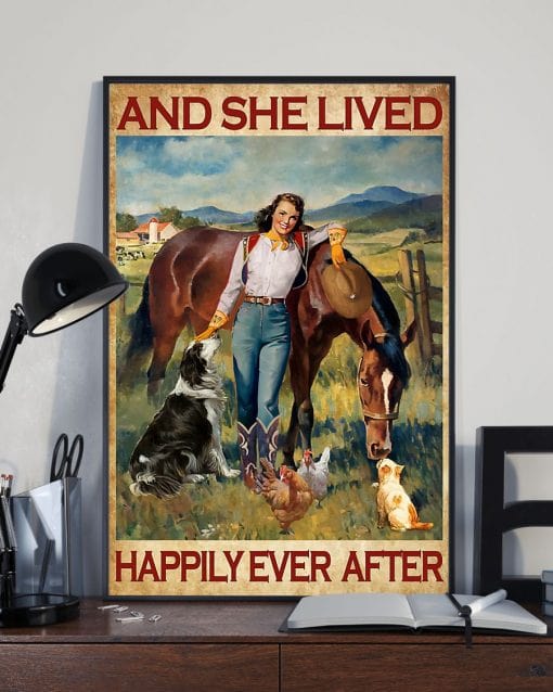 Y ella vivió feliz para siempre, póster de la chica granjera de caballos, lienzo