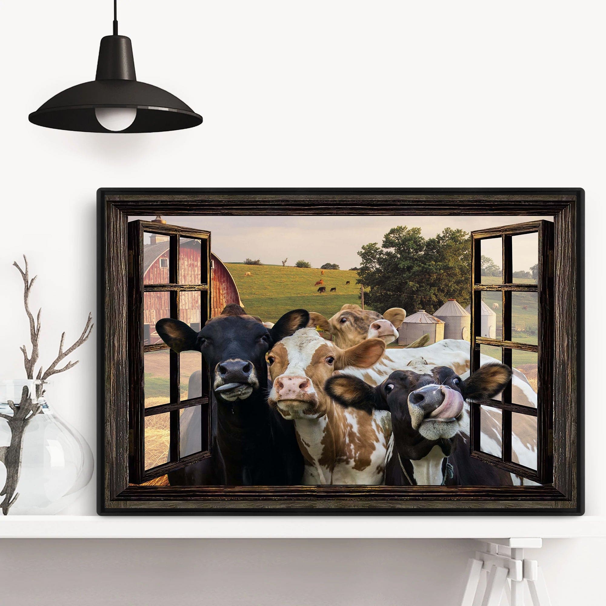 Funny Cows Outside The Window Cow Poster, Canvas