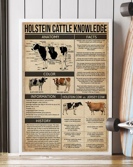 Póster de conocimiento sobre la vaca Holstein, lienzo