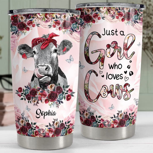 Vaso personalizado con la frase "Just A Girl Who Loves Cows"