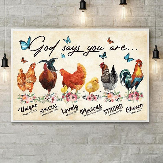 Póster, lienzo, Dios dice que eres un pollo