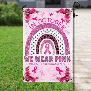 In October We Wear Pink, Ribbon Rainbow, Breast Cancer Awareness Flags, House & Garden Flag