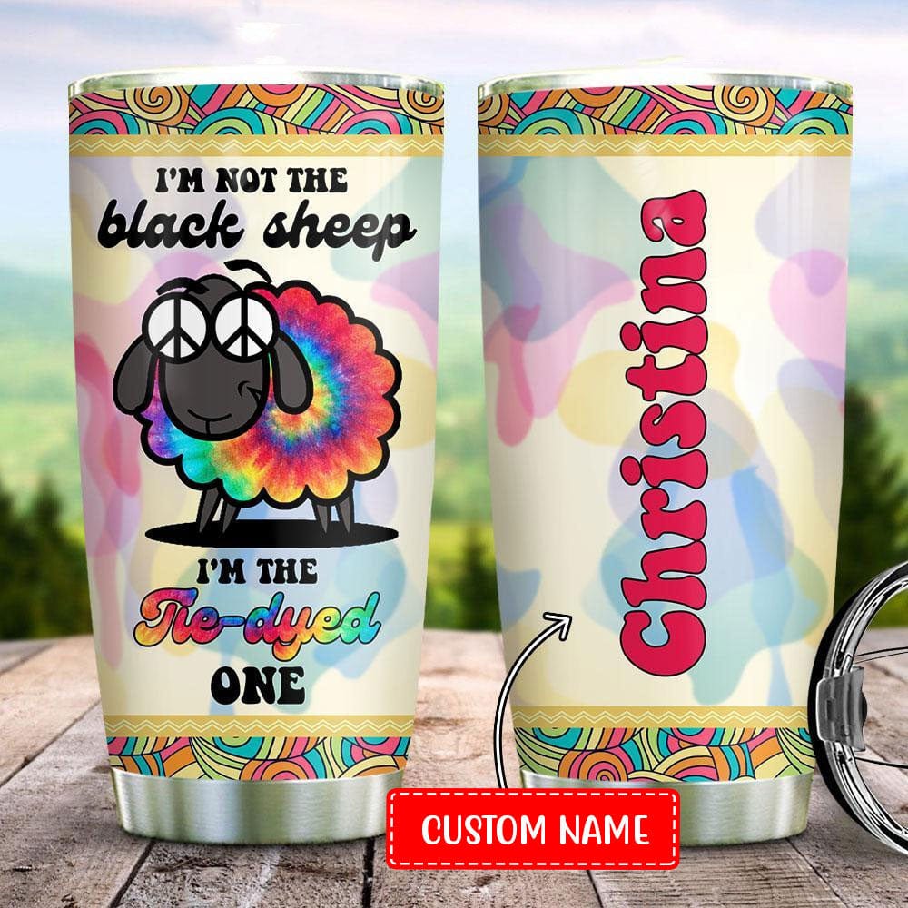 Vaso personalizado con diseño de oveja teñida con la frase "No soy la oveja negra"