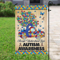 Autism Acceptance Awareness House & Garden Flag, Puzzle Piece Car Ribbon Butterfly
