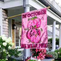 In October We Wear Pink, Pumpkin Ribbon, Breast Cancer Awareness Flags, House & Garden Flag