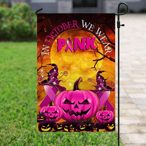 In October We Wear Pink, Halloween Pumpkin Ribbon, Breast Cancer Awareness Flags, House & Garden Flag