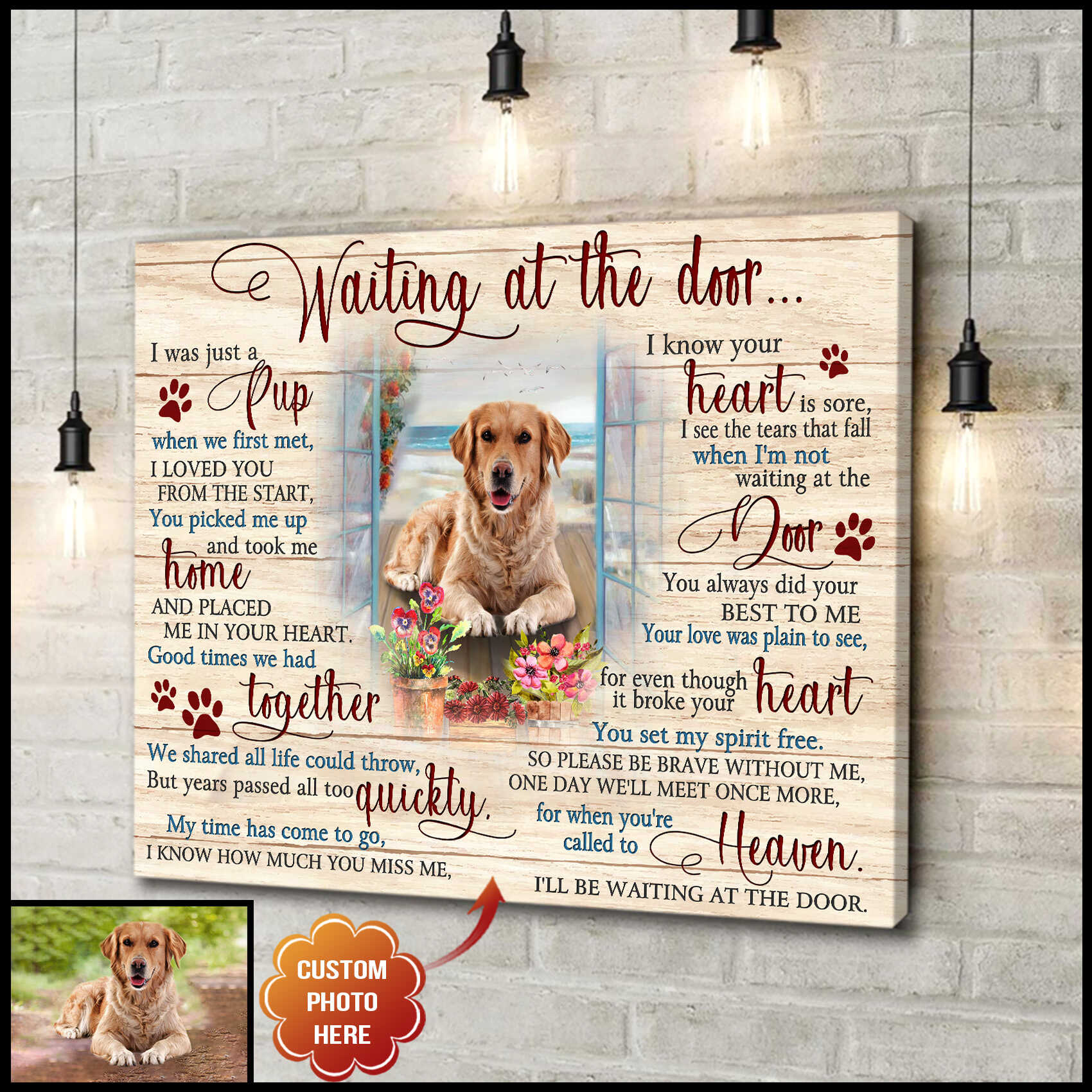 Waiting At The Door Personalized Pet Memorial Poster, Canvas