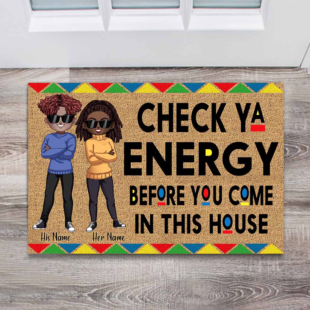 Check Ya Energy - Personalized African American Doormat