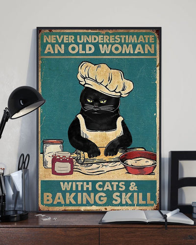 Never Underestimate An Old Woman With Cats And Baking Skill Funny Black Cat Poster, Canvas