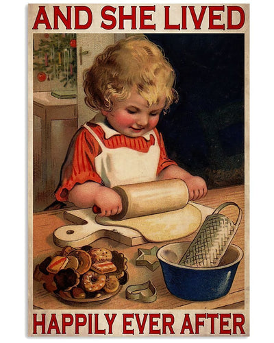Girl Baking And She Lived Happily Ever After Poster, Canvas