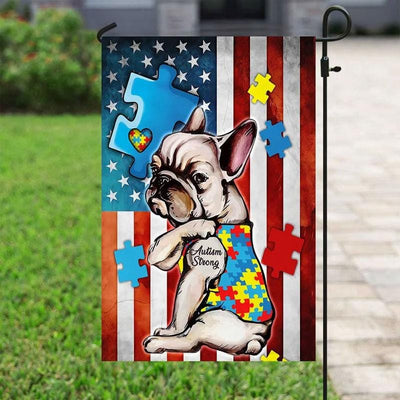 Autism Strong French Bulldog Flag, Puzzle Piece, Autism American Awareness Flag, House & Garden Flag