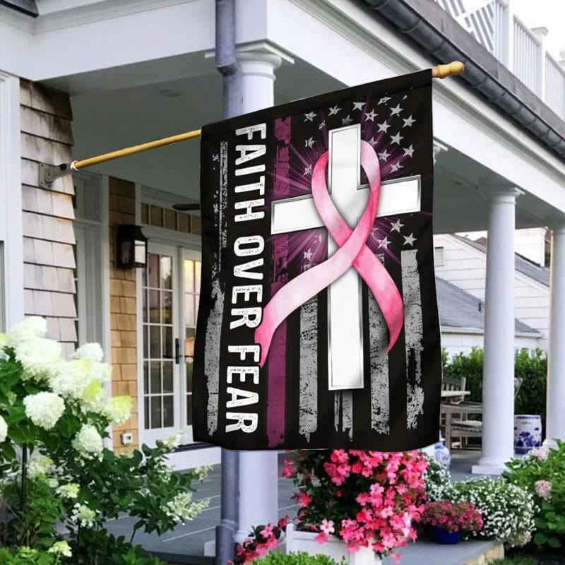 : Faith Over Fear Breast Cancer Awareness Pink Ribbon