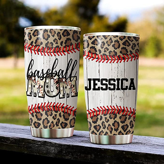 Vaso personalizado con diseño de leopardo para mamás beisbolistas