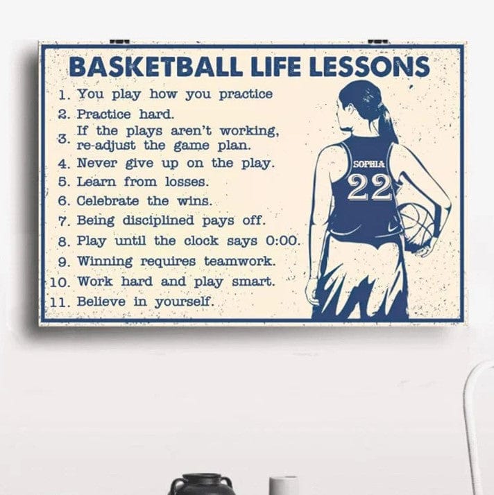 Póster personalizado de lecciones de vida de baloncesto para chicas de baloncesto, lienzo
