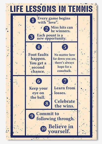 Póster de lecciones de vida sobre tenis, lienzo