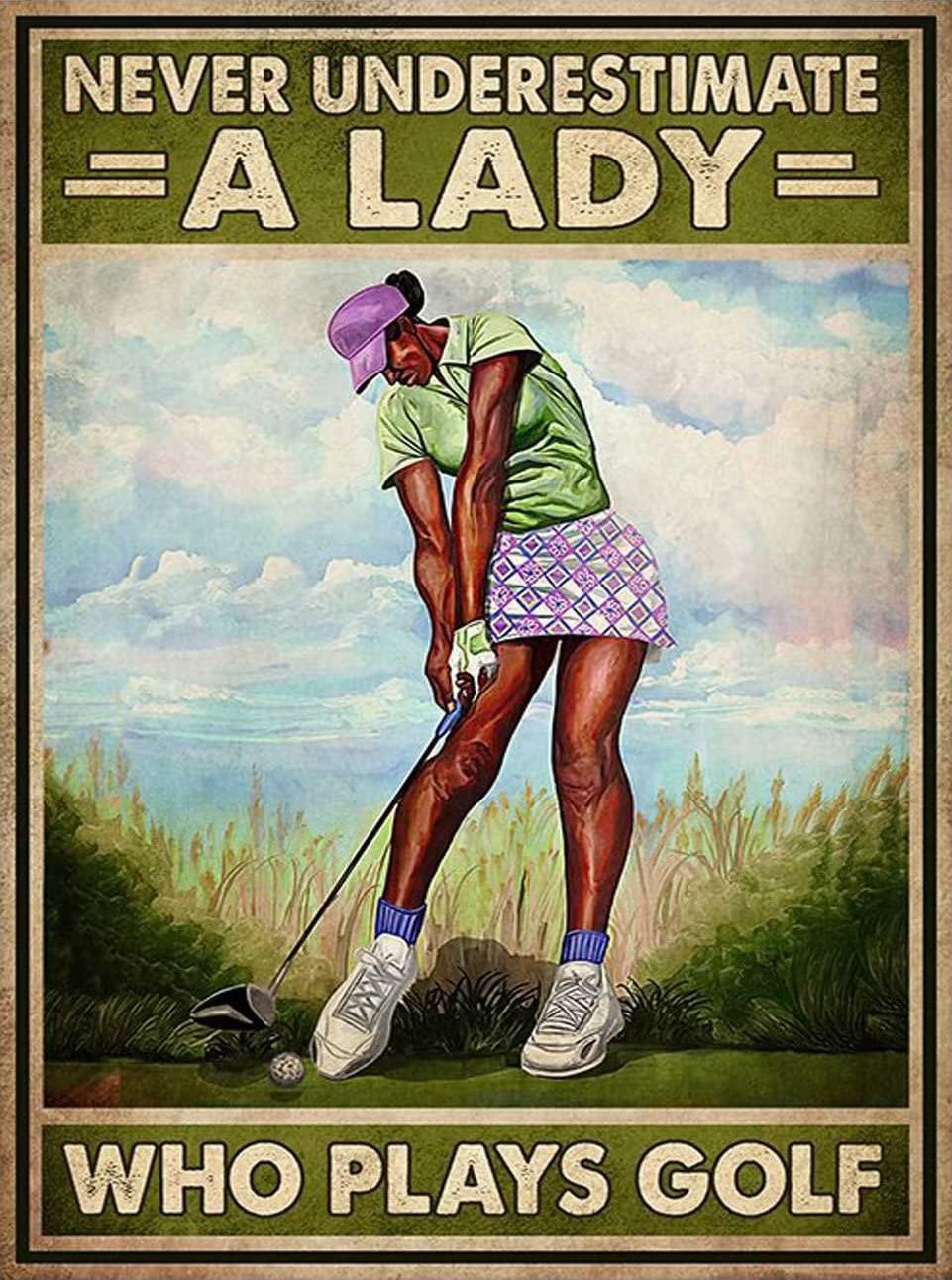 Nunca subestimes a una dama que juega al golf Póster, lienzo