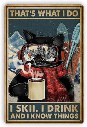 That’s What I Do I Ski I Dring And I Know Things Cat Drinking Coffee And Skiing Poster, Canvas