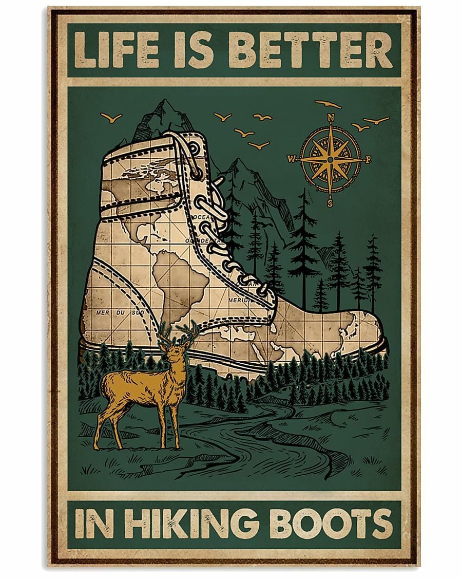 Póster retro verde La vida es mejor con botas de montaña, lienzo