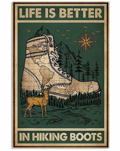 Póster retro verde La vida es mejor con botas de montaña, lienzo