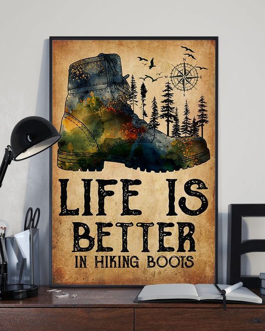 Póster "La vida en el camping es mejor con botas de montaña"