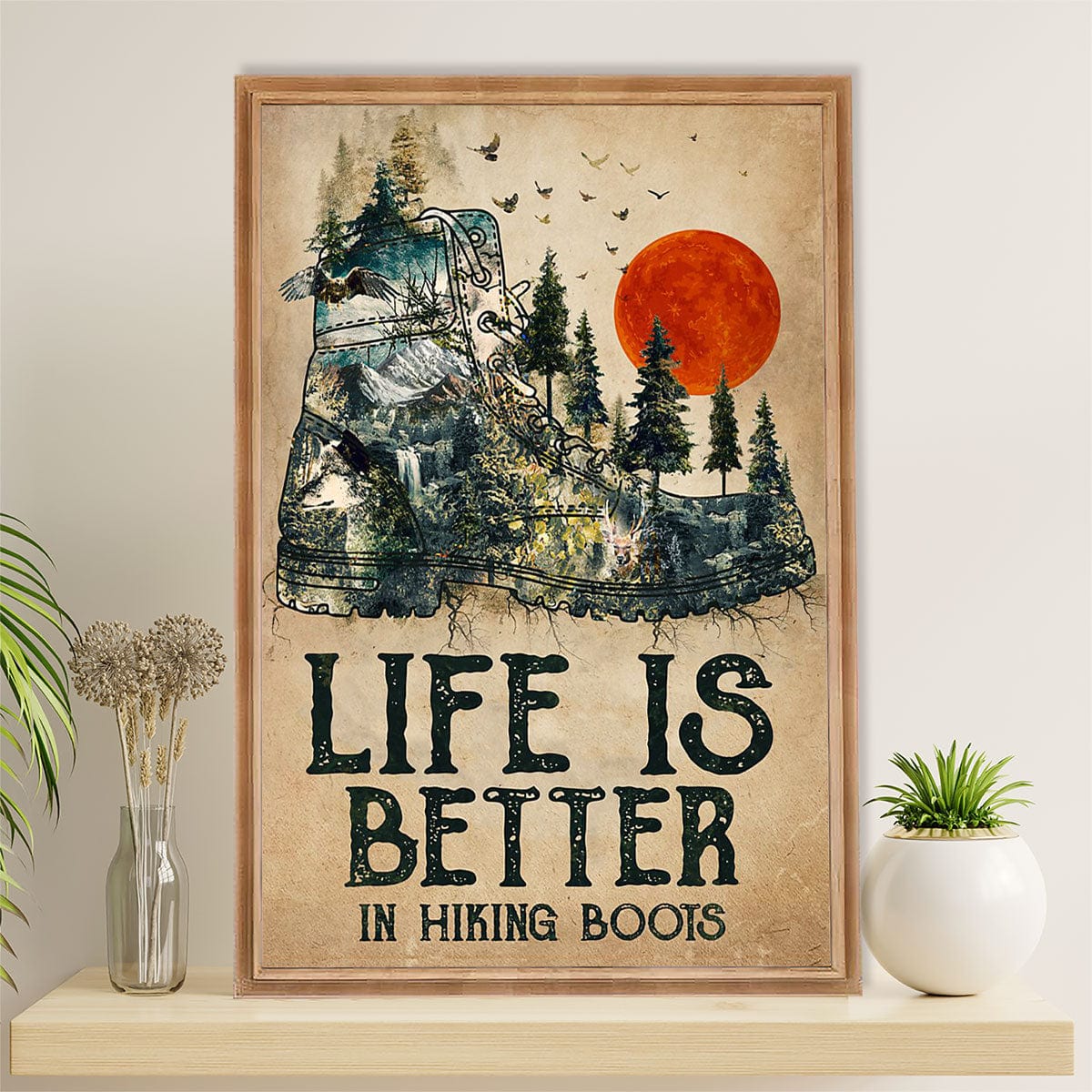 Póster "La vida en el camping es mejor con botas de montaña"