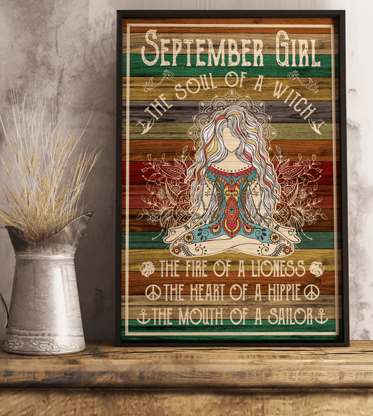 Póster de chica de yoga, alma de bruja, chica de septiembre, lienzo